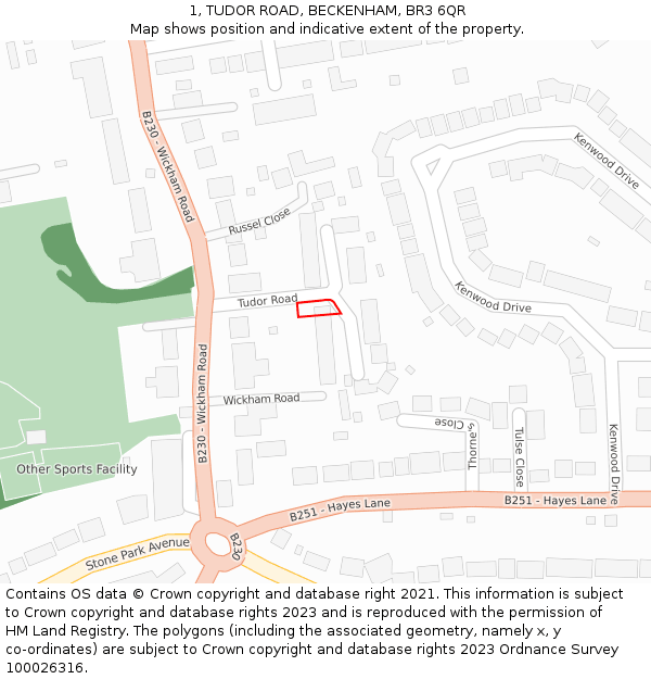 1, TUDOR ROAD, BECKENHAM, BR3 6QR: Location map and indicative extent of plot