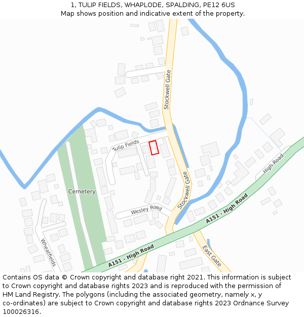 1, TULIP FIELDS, WHAPLODE, SPALDING, PE12 6US: Location map and indicative extent of plot