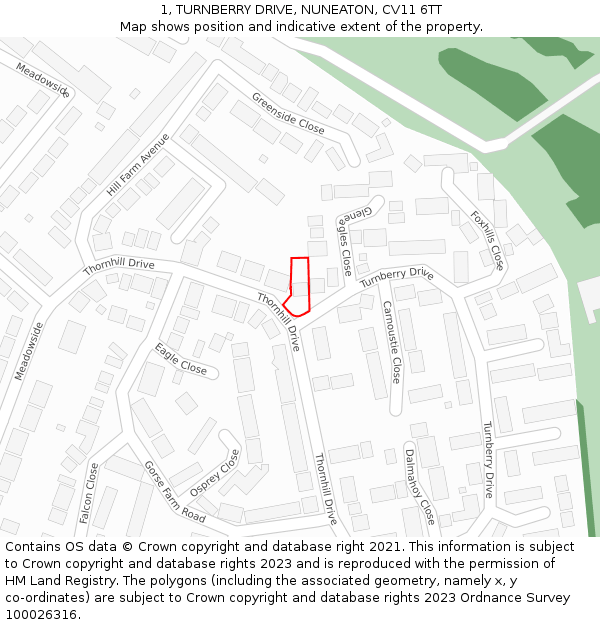 1, TURNBERRY DRIVE, NUNEATON, CV11 6TT: Location map and indicative extent of plot