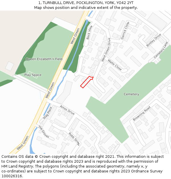 1, TURNBULL DRIVE, POCKLINGTON, YORK, YO42 2YT: Location map and indicative extent of plot