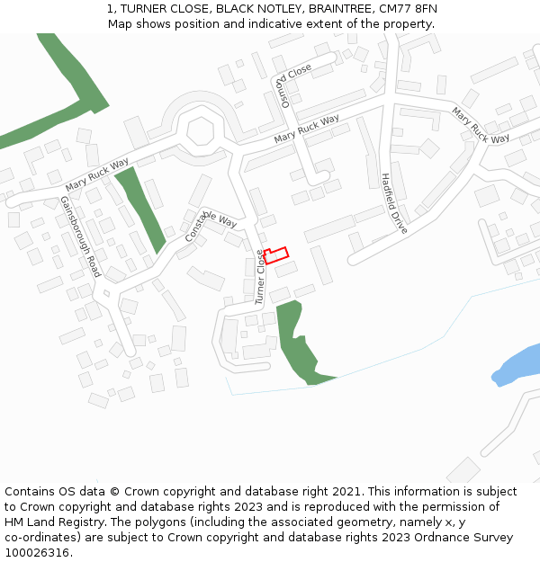 1, TURNER CLOSE, BLACK NOTLEY, BRAINTREE, CM77 8FN: Location map and indicative extent of plot