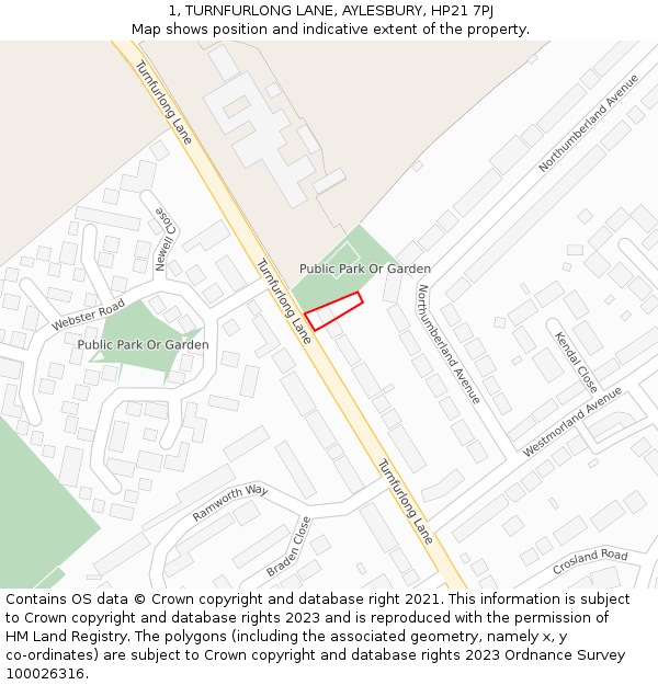 1, TURNFURLONG LANE, AYLESBURY, HP21 7PJ: Location map and indicative extent of plot