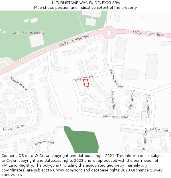 1, TURNSTONE WAY, BUDE, EX23 8BW: Location map and indicative extent of plot
