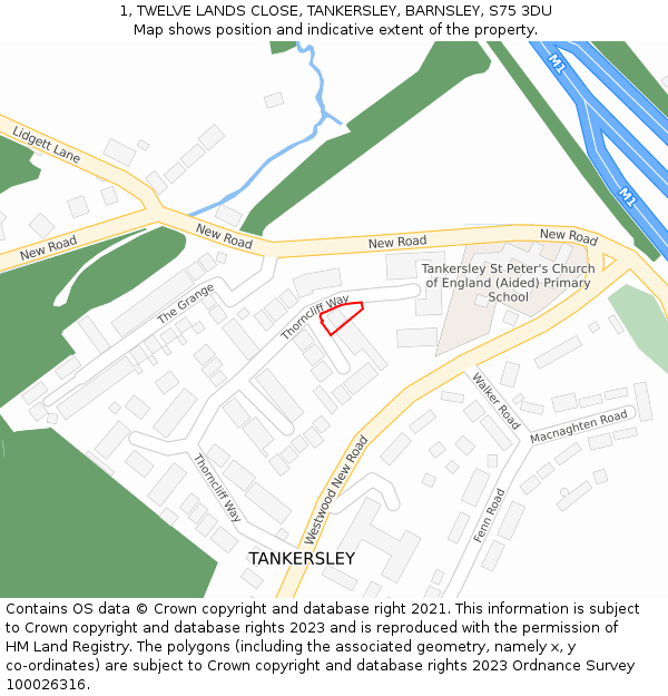 1, TWELVE LANDS CLOSE, TANKERSLEY, BARNSLEY, S75 3DU: Location map and indicative extent of plot