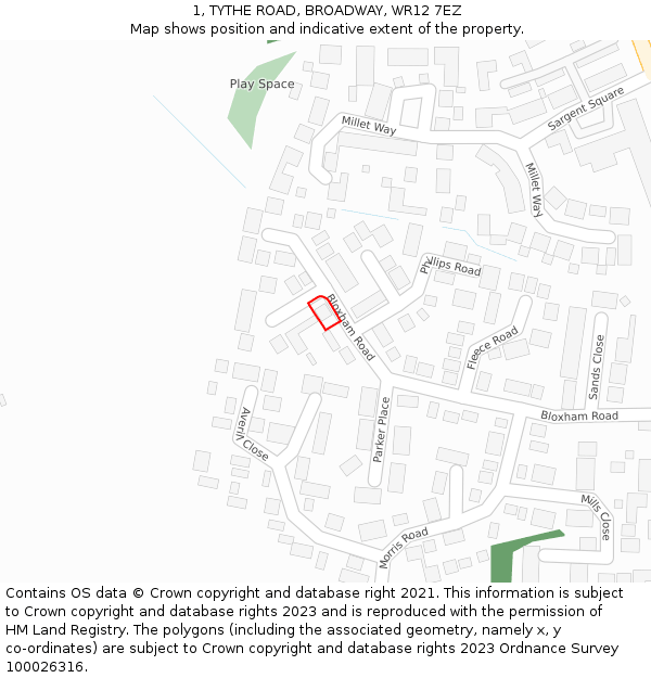 1, TYTHE ROAD, BROADWAY, WR12 7EZ: Location map and indicative extent of plot