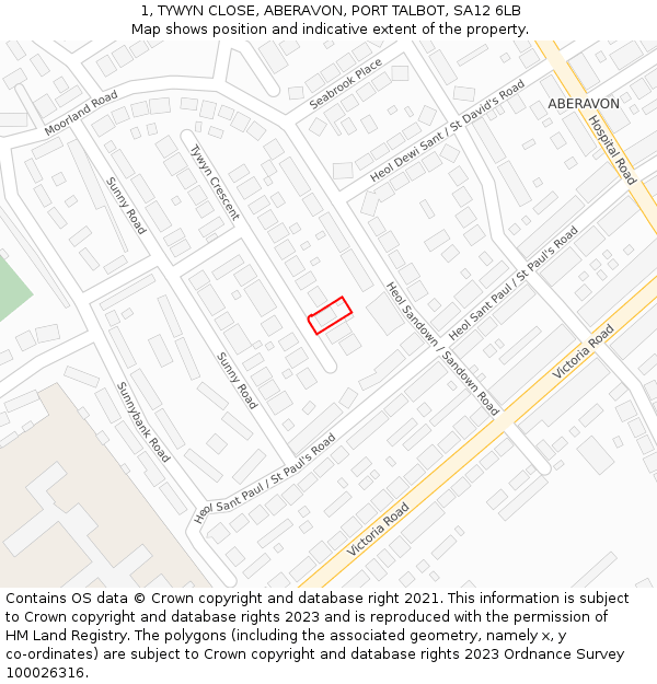 1, TYWYN CLOSE, ABERAVON, PORT TALBOT, SA12 6LB: Location map and indicative extent of plot
