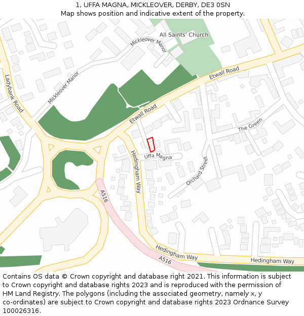 1, UFFA MAGNA, MICKLEOVER, DERBY, DE3 0SN: Location map and indicative extent of plot