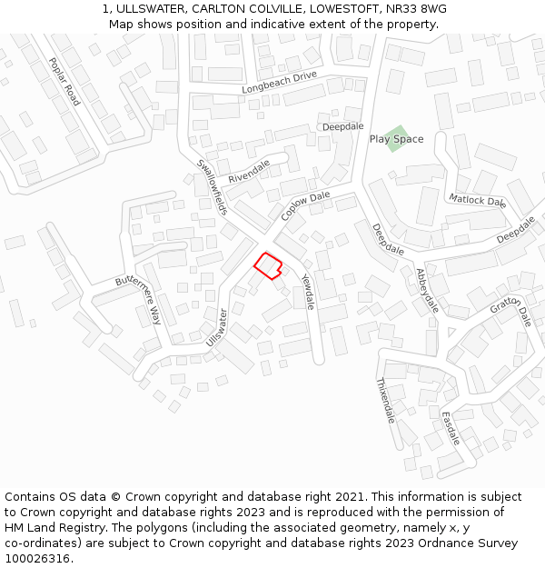 1, ULLSWATER, CARLTON COLVILLE, LOWESTOFT, NR33 8WG: Location map and indicative extent of plot