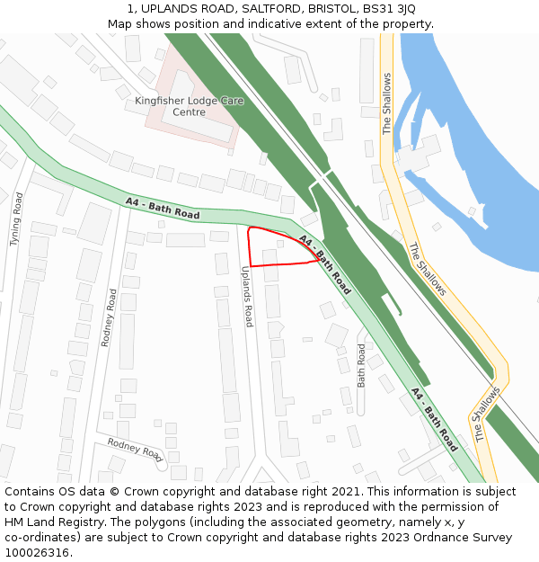 1, UPLANDS ROAD, SALTFORD, BRISTOL, BS31 3JQ: Location map and indicative extent of plot