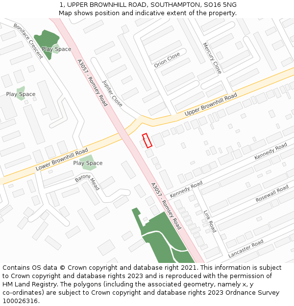 1, UPPER BROWNHILL ROAD, SOUTHAMPTON, SO16 5NG: Location map and indicative extent of plot