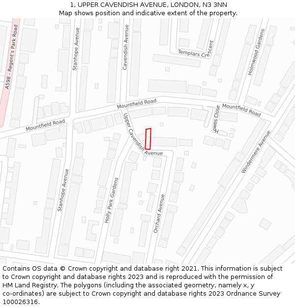1, UPPER CAVENDISH AVENUE, LONDON, N3 3NN: Location map and indicative extent of plot