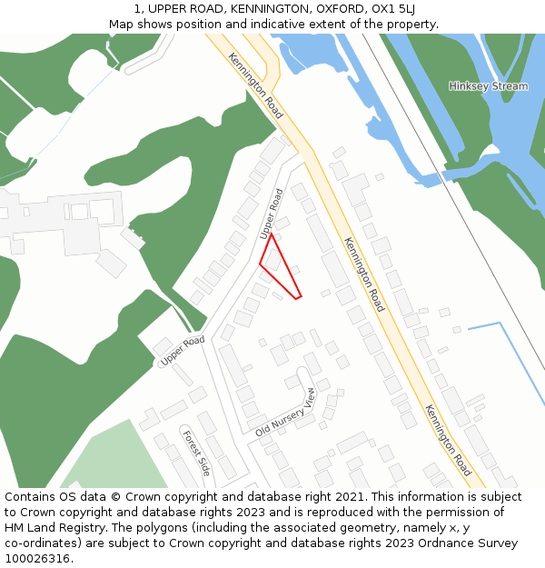 1, UPPER ROAD, KENNINGTON, OXFORD, OX1 5LJ: Location map and indicative extent of plot