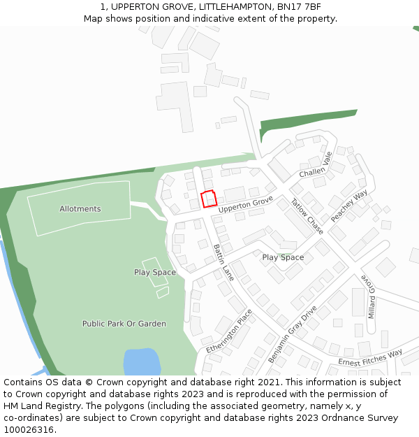 1, UPPERTON GROVE, LITTLEHAMPTON, BN17 7BF: Location map and indicative extent of plot