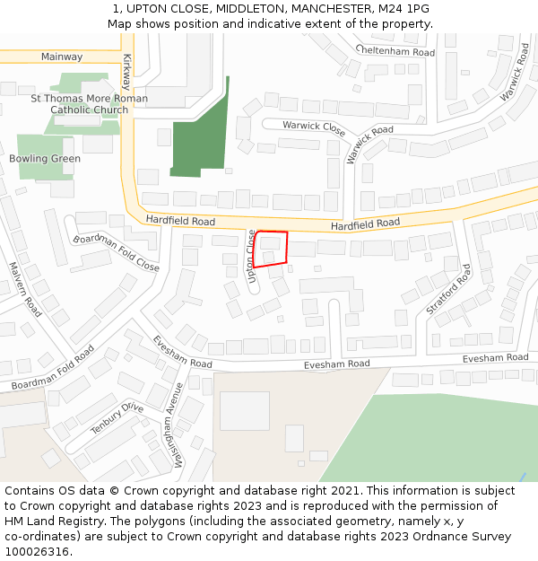 1, UPTON CLOSE, MIDDLETON, MANCHESTER, M24 1PG: Location map and indicative extent of plot