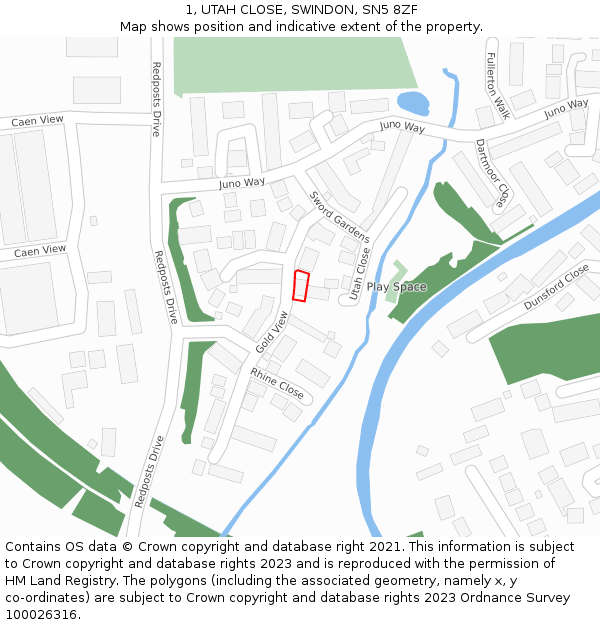 1, UTAH CLOSE, SWINDON, SN5 8ZF: Location map and indicative extent of plot