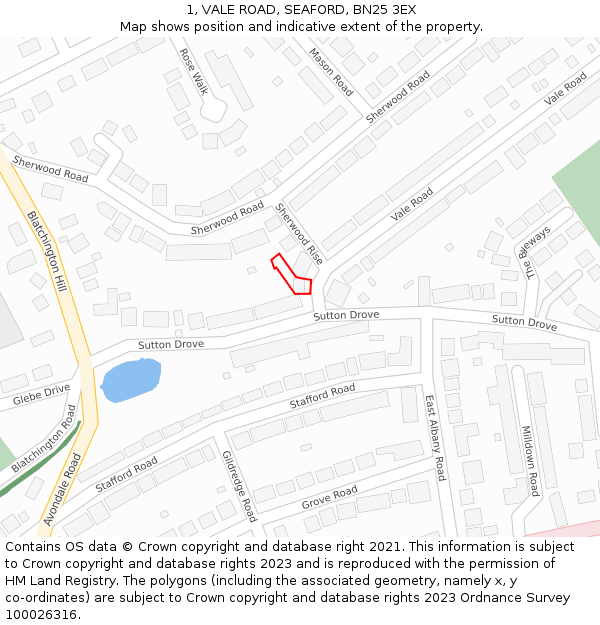 1, VALE ROAD, SEAFORD, BN25 3EX: Location map and indicative extent of plot