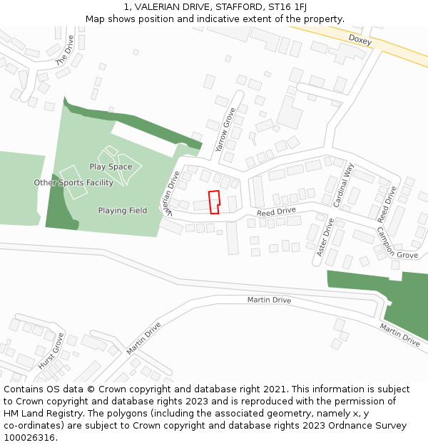 1, VALERIAN DRIVE, STAFFORD, ST16 1FJ: Location map and indicative extent of plot