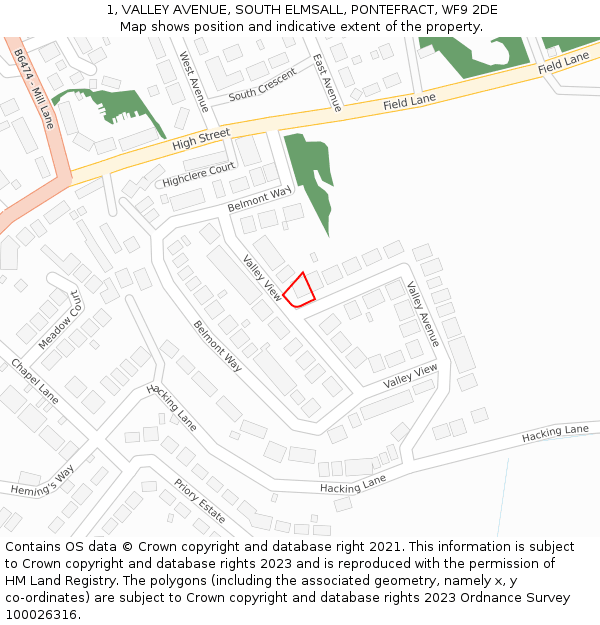 1, VALLEY AVENUE, SOUTH ELMSALL, PONTEFRACT, WF9 2DE: Location map and indicative extent of plot