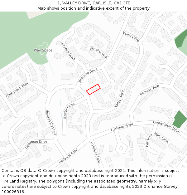 1, VALLEY DRIVE, CARLISLE, CA1 3TB: Location map and indicative extent of plot