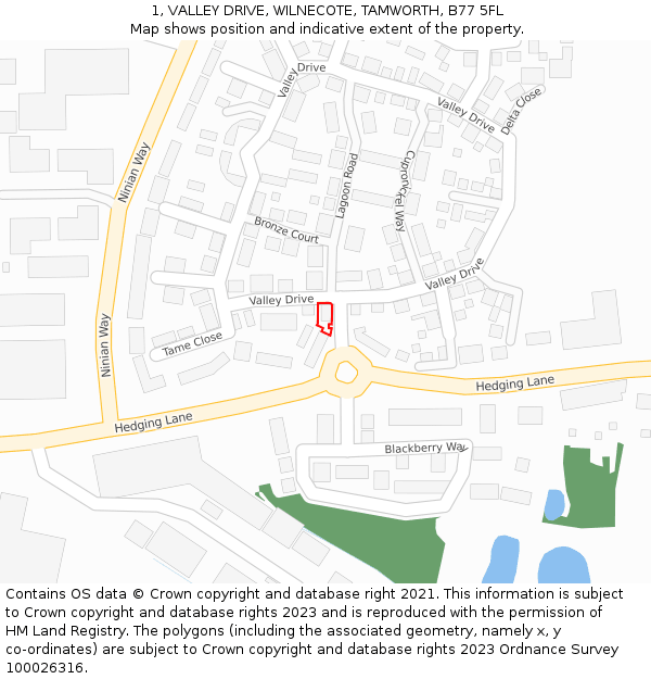 1, VALLEY DRIVE, WILNECOTE, TAMWORTH, B77 5FL: Location map and indicative extent of plot