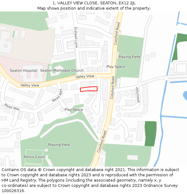 1, VALLEY VIEW CLOSE, SEATON, EX12 2JL: Location map and indicative extent of plot