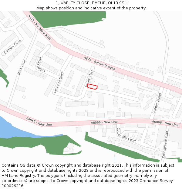 1, VARLEY CLOSE, BACUP, OL13 9SH: Location map and indicative extent of plot