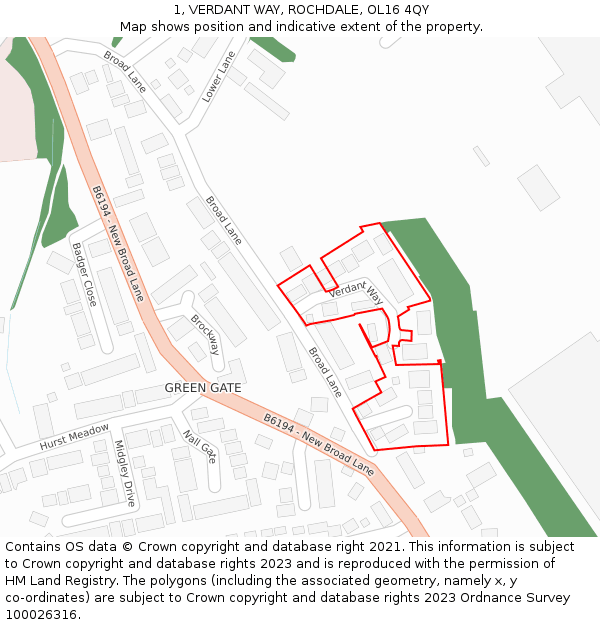1, VERDANT WAY, ROCHDALE, OL16 4QY: Location map and indicative extent of plot