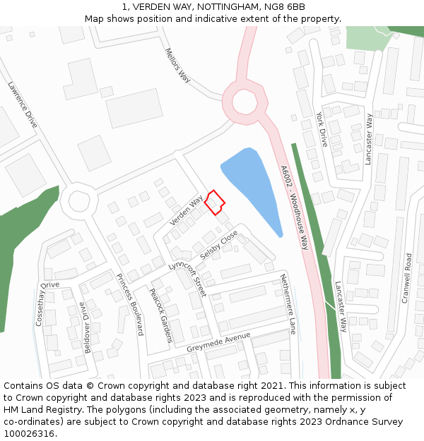 1, VERDEN WAY, NOTTINGHAM, NG8 6BB: Location map and indicative extent of plot