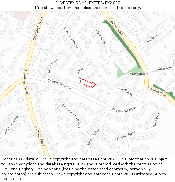 1, VESTRY DRIVE, EXETER, EX2 8FG: Location map and indicative extent of plot