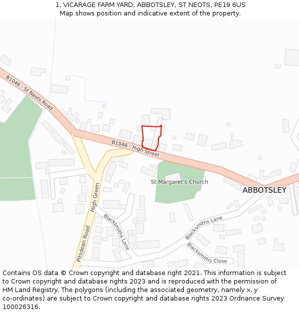 1, VICARAGE FARM YARD, ABBOTSLEY, ST NEOTS, PE19 6US: Location map and indicative extent of plot