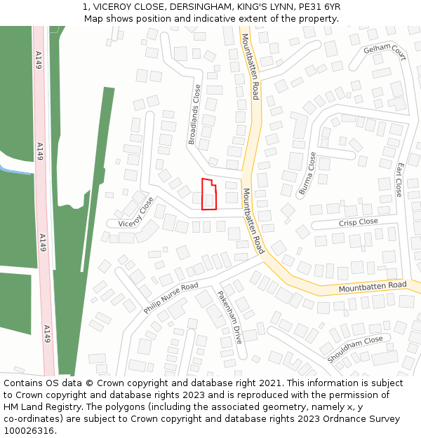 1, VICEROY CLOSE, DERSINGHAM, KING'S LYNN, PE31 6YR: Location map and indicative extent of plot