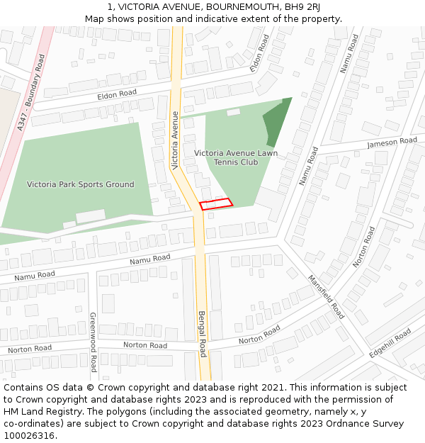 1, VICTORIA AVENUE, BOURNEMOUTH, BH9 2RJ: Location map and indicative extent of plot
