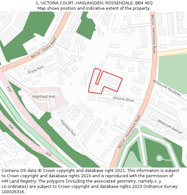 1, VICTORIA COURT, HASLINGDEN, ROSSENDALE, BB4 4EQ: Location map and indicative extent of plot
