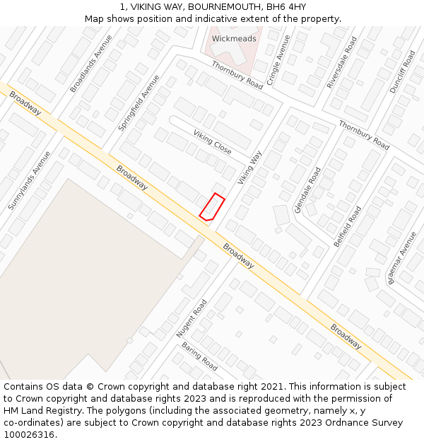1, VIKING WAY, BOURNEMOUTH, BH6 4HY: Location map and indicative extent of plot