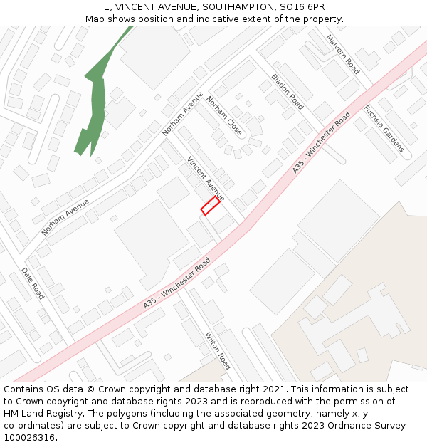 1, VINCENT AVENUE, SOUTHAMPTON, SO16 6PR: Location map and indicative extent of plot