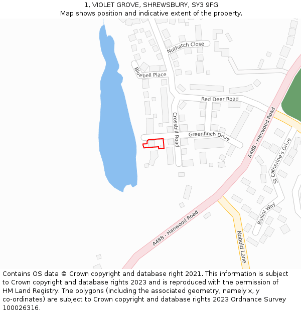 1, VIOLET GROVE, SHREWSBURY, SY3 9FG: Location map and indicative extent of plot