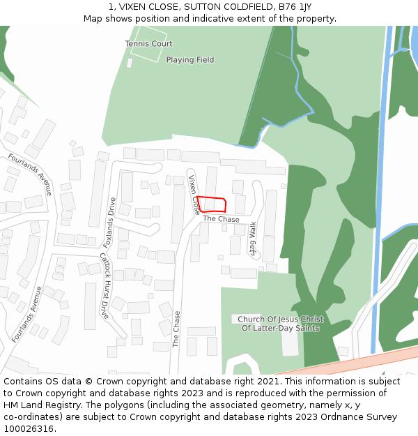 1, VIXEN CLOSE, SUTTON COLDFIELD, B76 1JY: Location map and indicative extent of plot