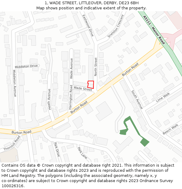 1, WADE STREET, LITTLEOVER, DERBY, DE23 6BH: Location map and indicative extent of plot
