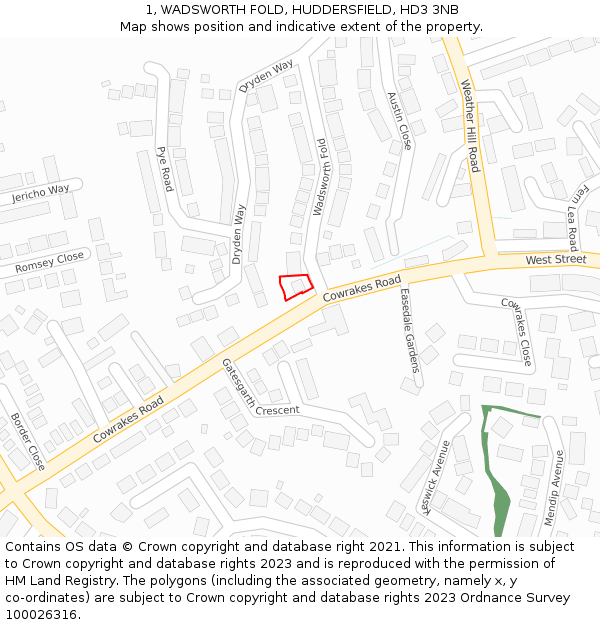 1, WADSWORTH FOLD, HUDDERSFIELD, HD3 3NB: Location map and indicative extent of plot