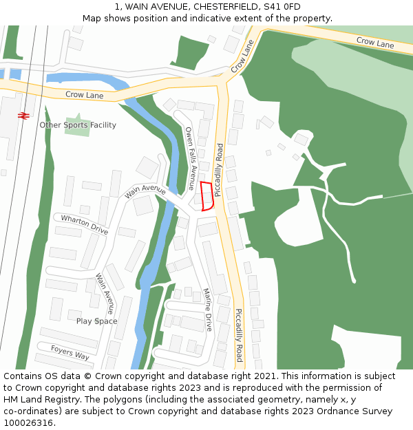 1, WAIN AVENUE, CHESTERFIELD, S41 0FD: Location map and indicative extent of plot