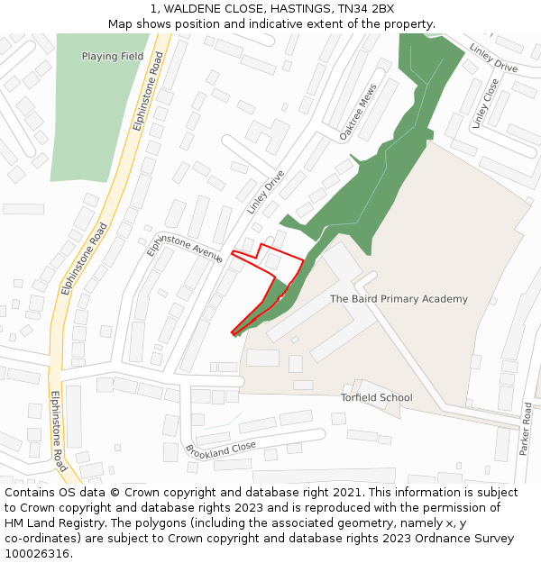 1, WALDENE CLOSE, HASTINGS, TN34 2BX: Location map and indicative extent of plot