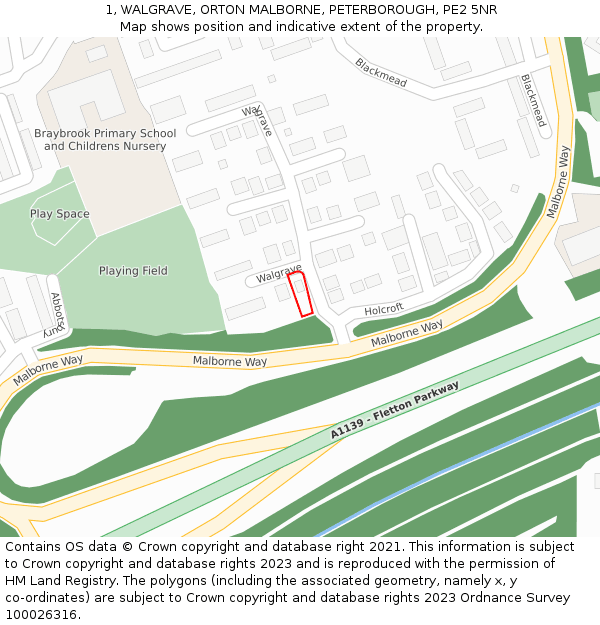 1, WALGRAVE, ORTON MALBORNE, PETERBOROUGH, PE2 5NR: Location map and indicative extent of plot