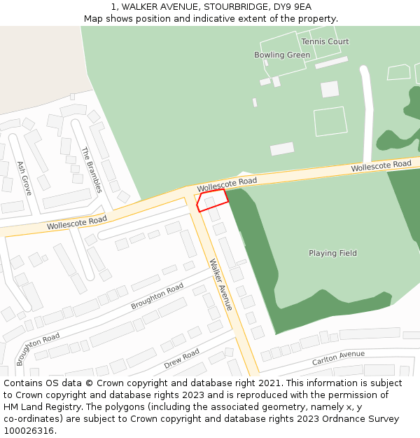 1, WALKER AVENUE, STOURBRIDGE, DY9 9EA: Location map and indicative extent of plot