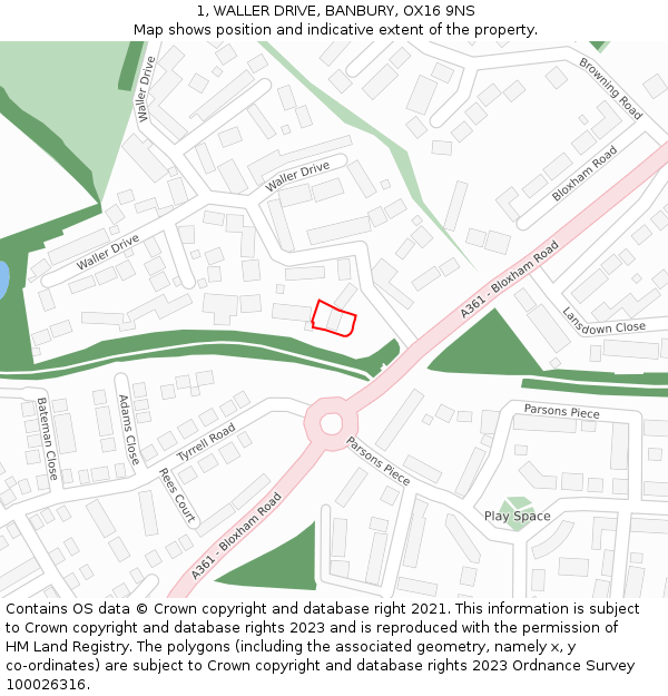 1, WALLER DRIVE, BANBURY, OX16 9NS: Location map and indicative extent of plot