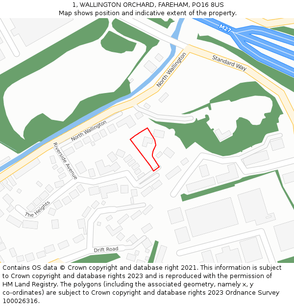 1, WALLINGTON ORCHARD, FAREHAM, PO16 8US: Location map and indicative extent of plot