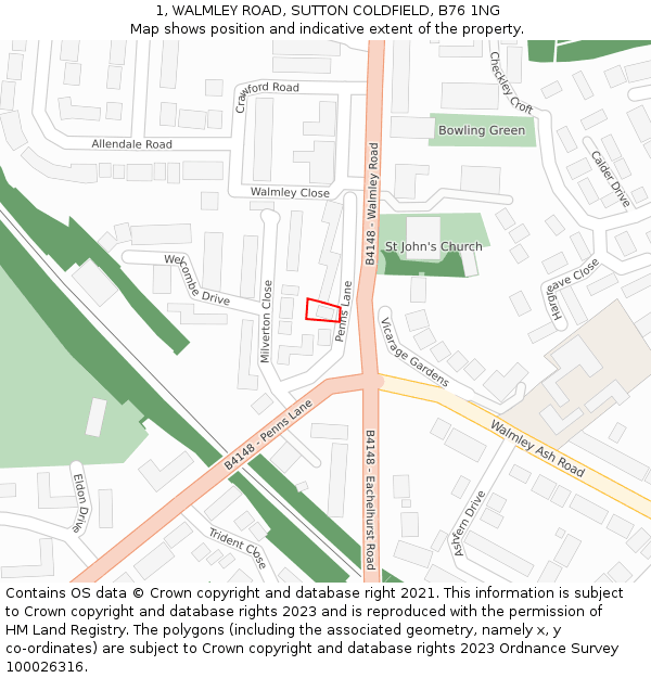 1, WALMLEY ROAD, SUTTON COLDFIELD, B76 1NG: Location map and indicative extent of plot