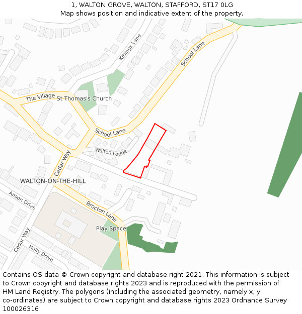 1, WALTON GROVE, WALTON, STAFFORD, ST17 0LG: Location map and indicative extent of plot