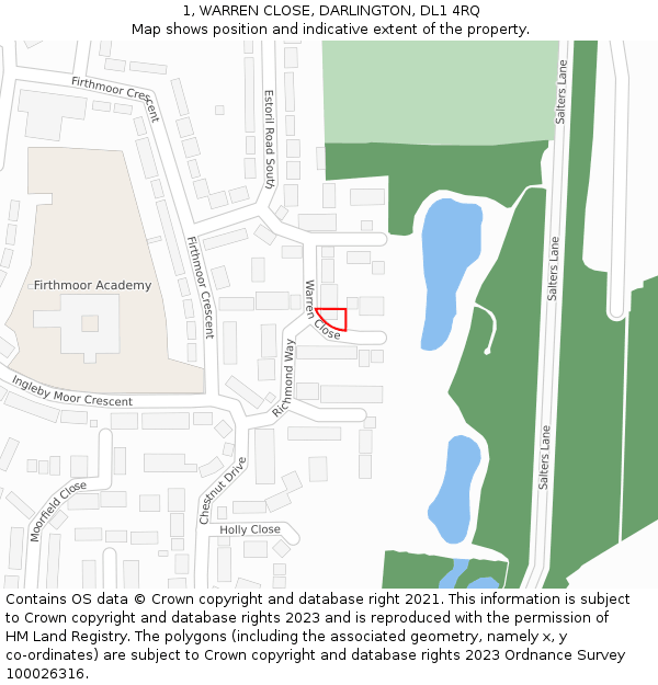 1, WARREN CLOSE, DARLINGTON, DL1 4RQ: Location map and indicative extent of plot