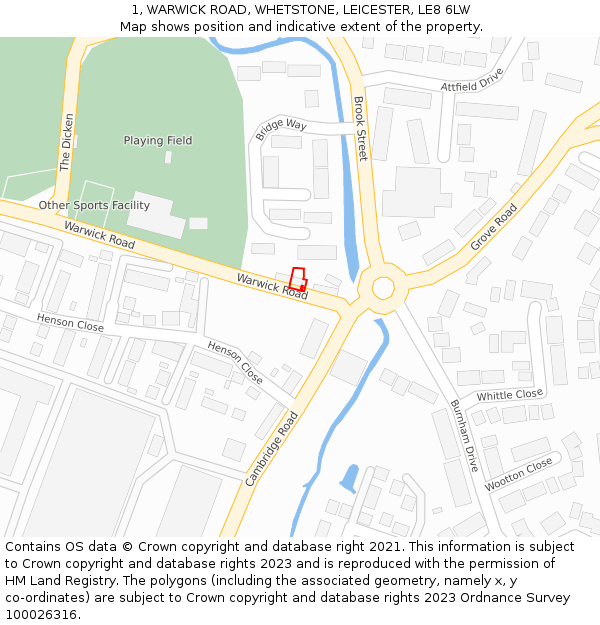 1, WARWICK ROAD, WHETSTONE, LEICESTER, LE8 6LW: Location map and indicative extent of plot