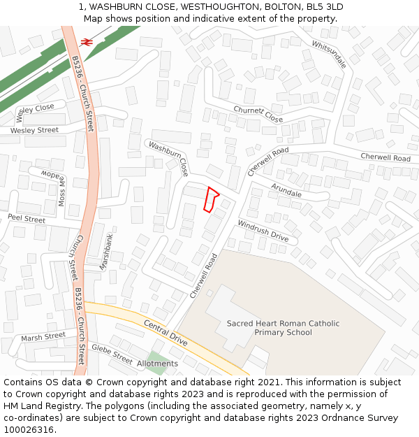 1, WASHBURN CLOSE, WESTHOUGHTON, BOLTON, BL5 3LD: Location map and indicative extent of plot